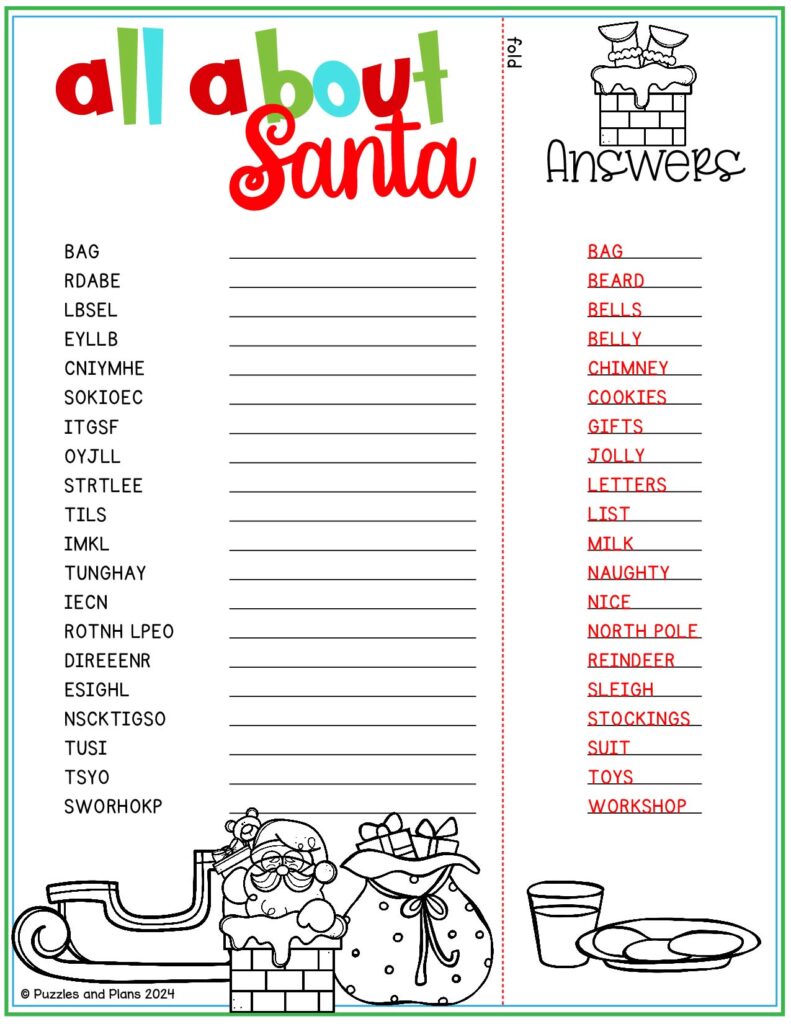 Make holiday learning exciting with an All About Santa word scramble! This free printable is perfect for spelling practice and holiday-themed fun. Easy to print and use for homeschool or classroom activities. Save this pin to keep festive word scrambles within reach!